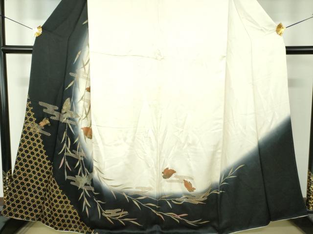 平和屋着物●訪問着 枝垂れ柳 舞蝶文 暈し染め 金彩 正絹 逸品 DABI6401ps
