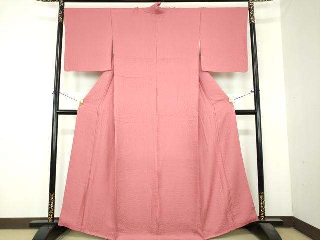 平和屋着物●上質な色無地 小花地紋 甚三紅色 正絹 逸品 DABI6404ps