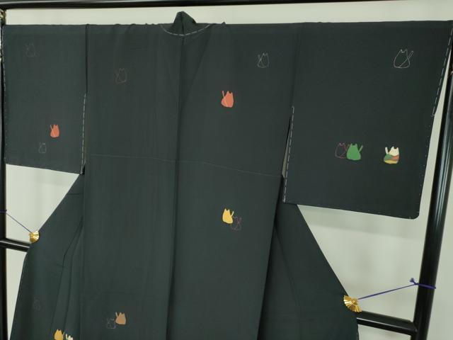 平和屋着物●史上初の女性友禅師 京都府伝統産業優秀技術者 京の名工 岡山武子 訪問着 猫 さが美扱い 正絹 逸品 未使用 DABI6410ps