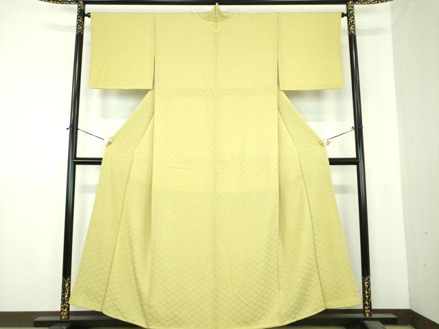 平和屋着物●上質な色無地 籠目地紋 抹茶色 正絹 逸品 DABI6428ps