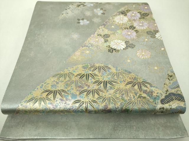 平和屋着物▼太鼓柄袋帯 吉祥花文 金銀彩 引箔 正絹 逸品 未使用 DABI6450ps