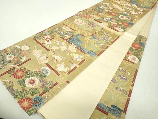 平和屋着物▼六通柄袋帯 欄間流水花文 金糸 引箔 正絹 逸品 DABI6461ps