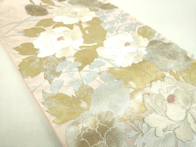 平和屋着物▼太鼓柄袋帯 駒刺繍 牡丹文 金銀彩 引箔 正絹 逸品 DABI6474ps