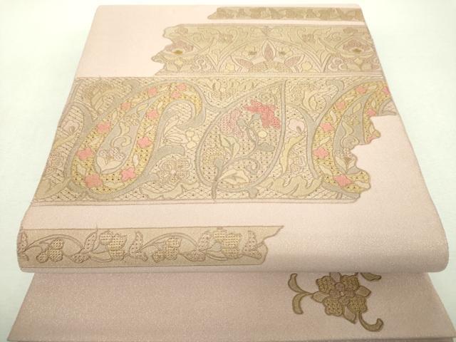 平和屋着物▼中国三大刺繍 スワトウ刺繍 汕頭刺繍 総刺繍 太鼓柄袋帯 手織 明綴汕頭 天然草木 紅花染 更紗花文 金彩 正絹 逸品 DABI6475ps