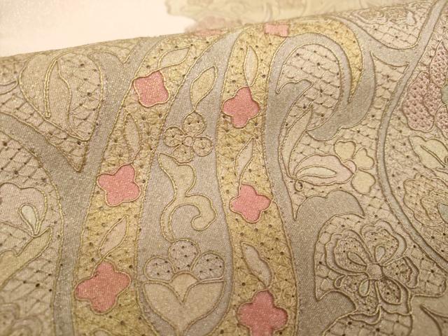 平和屋着物▼中国三大刺繍 スワトウ刺繍 汕頭刺繍 総刺繍 太鼓柄袋帯 手織 明綴汕頭 天然草木 紅花染 更紗花文 金彩 正絹 逸品 DABI6475ps