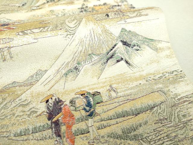 平和屋着物▼六通柄袋帯 壱阡八百口織 東海道五拾三次 金糸 正絹 逸品 未使用 DABI6490ps