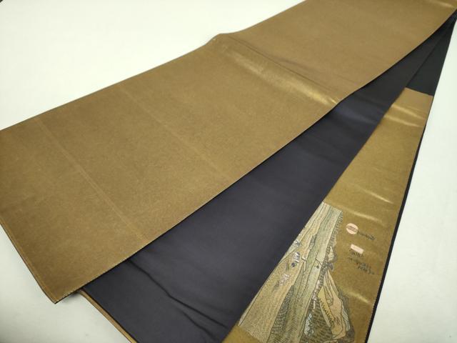 平和屋着物▼中国三大刺繍 蘇州刺繍 総刺繍 太鼓柄袋帯 東海道五拾三次 引箔 正絹 逸品 DABI6491ps