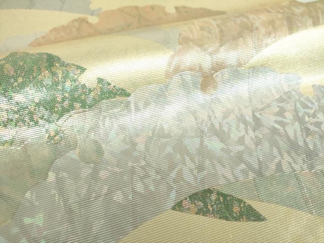 平和屋着物▼太鼓柄袋帯 雪芝文 金銀彩 引箔 正絹 逸品 未使用 DABI6494ps