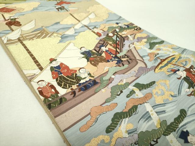 平和屋着物●明綴れ 六通柄袋帯 南蛮船 南蛮人 金糸 正絹 逸品 DABI6500ps