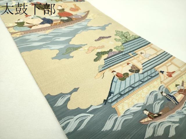 平和屋着物●明綴れ 六通柄袋帯 南蛮船 南蛮人 金糸 正絹 逸品 DABI6500ps