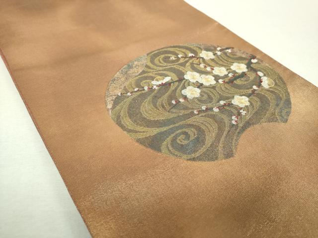平和屋着物▼中国三大刺繍 相良刺繍 太鼓柄袋帯 流水枝梅 金糸 引箔 正絹 逸品 DABI6506ps