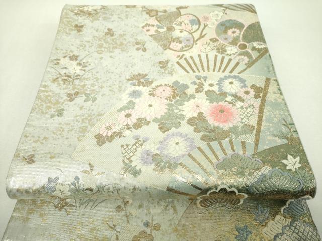 平和屋着物▼六通柄袋帯 唐織 扇面花文 金糸 引箔 正絹 逸品 DABI6516ps