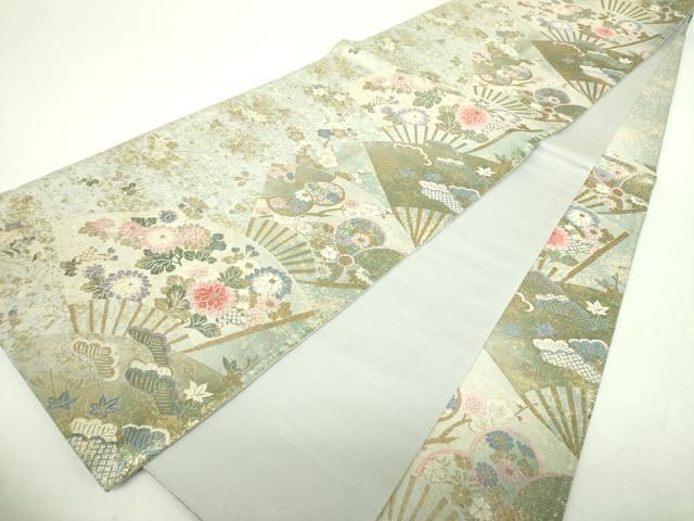 平和屋着物▼六通柄袋帯 唐織 扇面花文 金糸 引箔 正絹 逸品 DABI6516ps