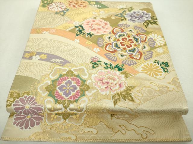 平和屋着物▼六通柄袋帯 九百織錦 正倉院花文 金銀糸 正絹 逸品 DABI6537ps