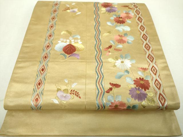 平和屋着物▼太鼓柄 京袋帯 総刺繍 吉祥花文 金糸 正絹 逸品 DABI6539ps