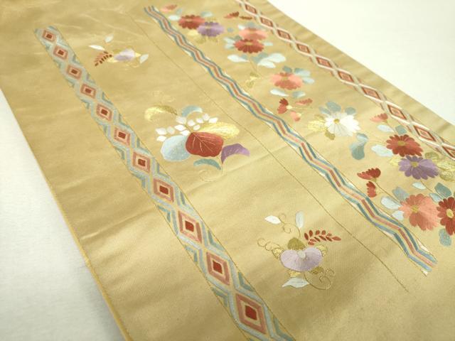 平和屋着物▼太鼓柄 京袋帯 総刺繍 吉祥花文 金糸 正絹 逸品 DABI6539ps