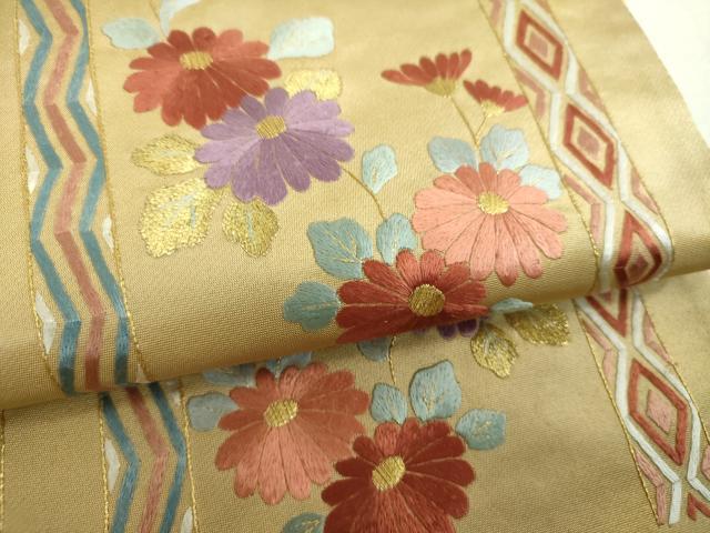 平和屋着物▼太鼓柄 京袋帯 総刺繍 吉祥花文 金糸 正絹 逸品 DABI6539ps