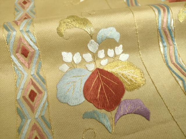平和屋着物▼太鼓柄 京袋帯 総刺繍 吉祥花文 金糸 正絹 逸品 DABI6539ps