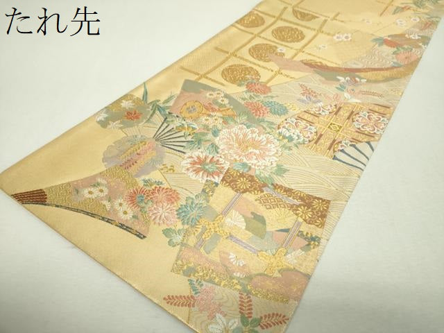 平和屋着物▼六通柄袋帯 洛寶 金糸 正絹 逸品 DABI6575ps