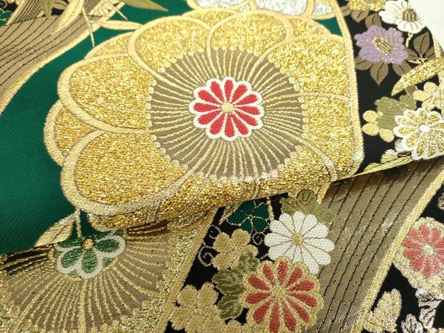 平和屋着物▼六通柄袋帯 吉祥花文 金糸 正絹 逸品 DABI6578ps