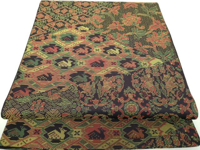 平和屋着物▼六通柄 本袋帯 名物裂類錦文 正絹 逸品 DABI6590ps