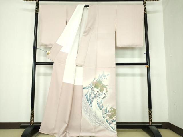 平和屋着物●豪華色留袖 立波地紙飛鶴花文 暈し染め 金彩 反端付き 正絹 逸品 未使用 DABI6594ps