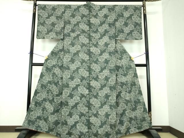 平和屋着物●上質な小紋 紬地 型染 桐 亀甲花文 正絹 逸品 DABI6607ps