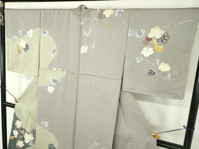 平和屋着物●訪問着 駒刺繍 蔦の葉瓢箪 金彩 正絹 逸品 未使用 DABI6613ps