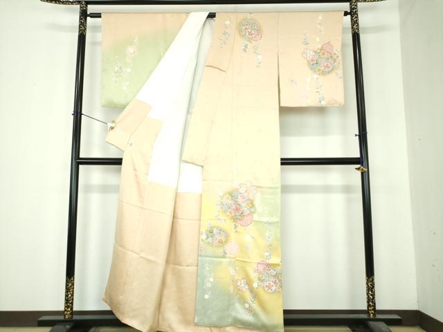 平和屋着物●訪問着 駒刺繍 絞り 雪輪花文 暈し染め 金彩 鈴乃屋扱い 正絹 逸品 DABI6614ps