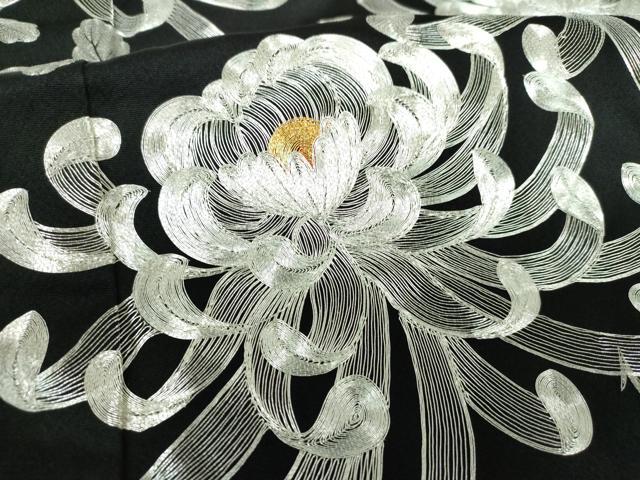 平和屋着物●国際的伝統工芸作家 十二代・藤林徳扇 苑寿 黒留袖 総駒刺繍 乱菊 金銀糸 正絹 逸品 DABI6627ps