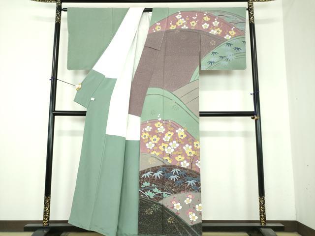 平和屋着物●十日町友禅 女流作家 遠田藤舟 訪問着 笹花文 正絹 逸品 未使用 DABI6648ps