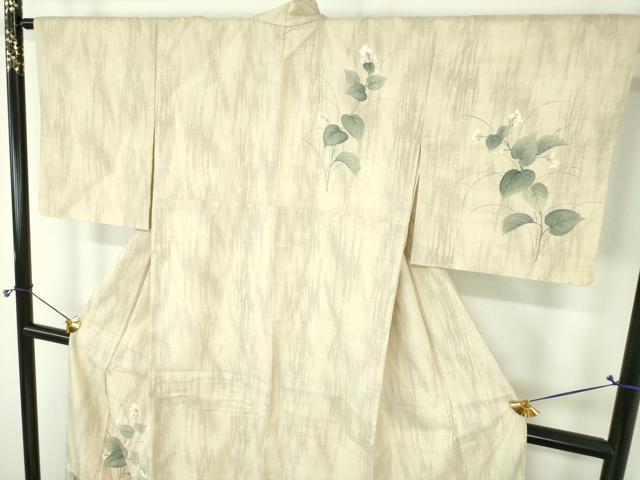 平和屋着物●訪問着 紬地 手描き 草花文 正絹 逸品 DABI6650ps