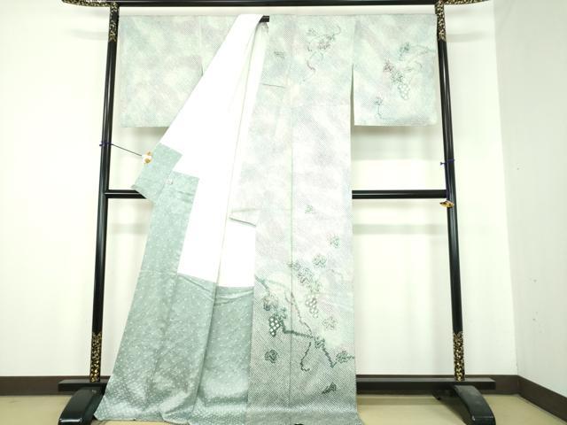 平和屋着物●名門 藤娘きぬたや・総絞り 訪問着 葡萄蔦の葉文 ロング丈 正絹 逸品 DABI6653ps