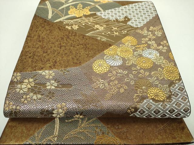 平和屋着物▼六通柄袋帯 吉祥花文 金銀糸 引箔 鈴乃屋扱い 正絹 逸品 DABI6691ps