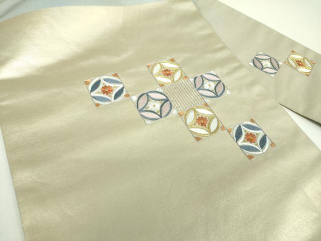 平和屋着物▼九寸名古屋帯 総刺繍 七宝花文 金糸 正絹 逸品 DABI6697ps