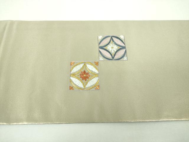 平和屋着物▼九寸名古屋帯 総刺繍 七宝花文 金糸 正絹 逸品 DABI6697ps