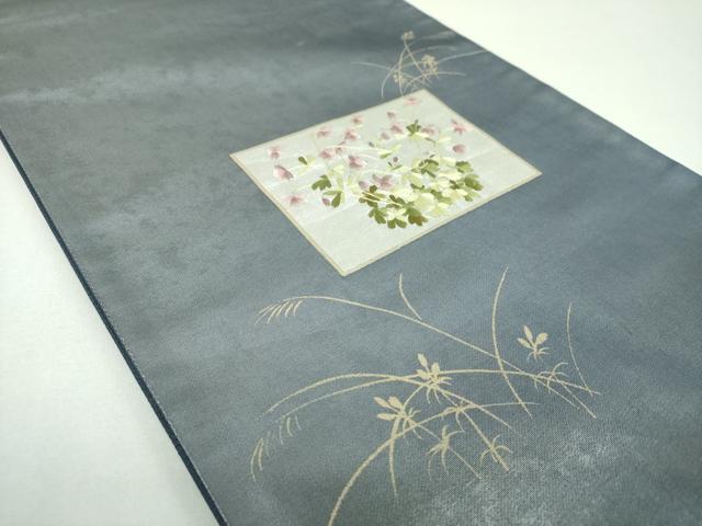 平和屋着物▼太鼓柄袋帯 刺繍 草花文 金銀彩 引箔 正絹 逸品 DABI6720ps
