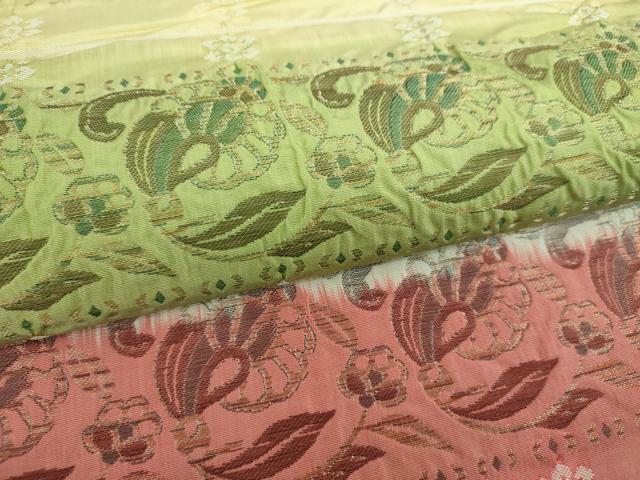 平和屋着物▼全通柄袋帯 更紗花文 金糸 正絹 逸品 DABI6722ps
