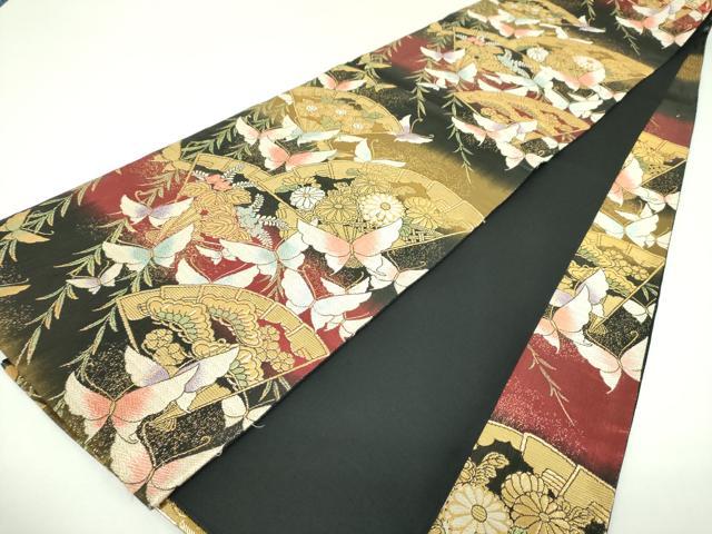 平和屋着物▼六通柄袋帯 檜扇舞蝶花文 金糸 正絹 逸品 DABI6731ps