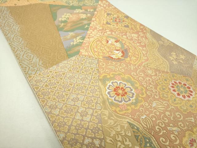 平和屋着物▼六通柄袋帯 唐織 切嵌正倉院花鳥文 金銀糸 正絹 逸品 DABI6733ps