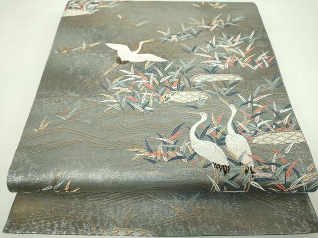 平和屋着物▼六通柄袋帯 唐織 渡鳥御所解文 金糸 引箔 正絹 逸品 DABI6734ps