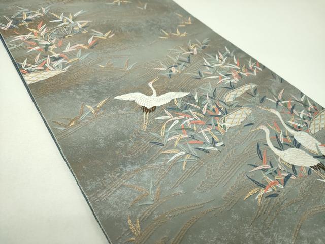 平和屋着物▼六通柄袋帯 唐織 渡鳥御所解文 金糸 引箔 正絹 逸品 DABI6734ps