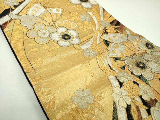 平和屋着物▼六通柄袋帯 舞蝶桜 金銀糸 正絹 逸品 DABI6743ps