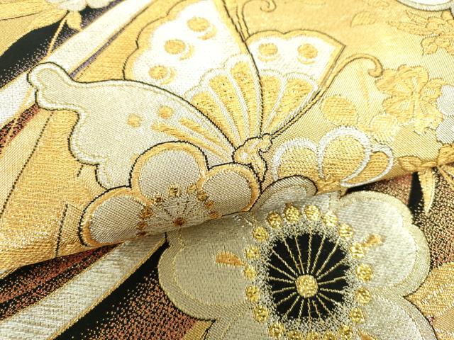 平和屋着物▼六通柄袋帯 舞蝶桜 金銀糸 正絹 逸品 DABI6743ps