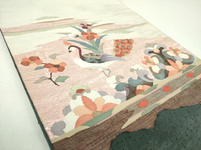 平和屋着物●太鼓柄袋帯 すくい織 孔雀花文 金糸 正絹 逸品 DABI6762ps