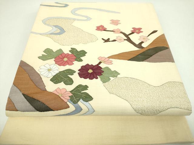 平和屋着物▼明綴れ 太鼓柄袋帯 流水花文 金糸 正絹 逸品 DABI6763ps