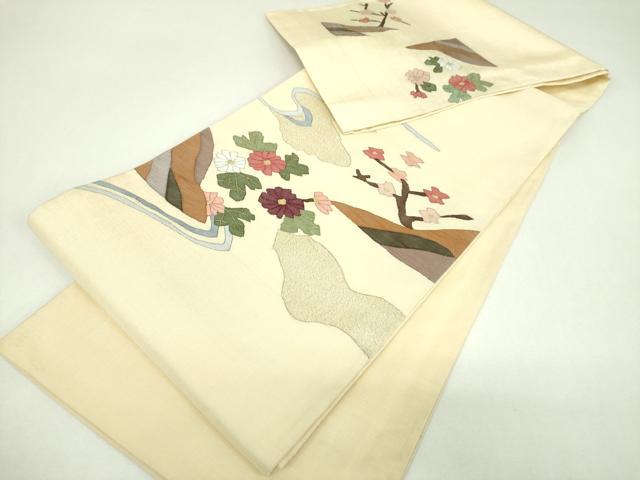平和屋着物▼明綴れ 太鼓柄袋帯 流水花文 金糸 正絹 逸品 DABI6763ps