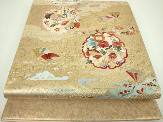 平和屋着物▼中国三大刺繍 相良刺繍 蘇州刺繍 総刺繍 太鼓柄袋帯 雪輪宝尽くし花文 金銀糸 引箔 正絹 逸品 DABI6766ps