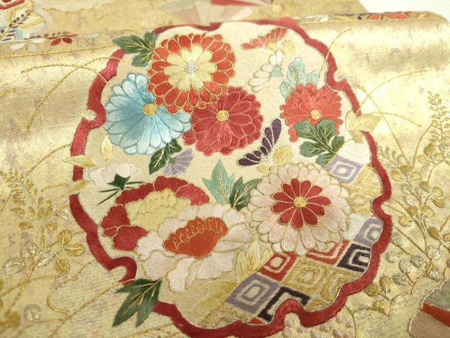 平和屋着物▼中国三大刺繍 相良刺繍 蘇州刺繍 総刺繍 太鼓柄袋帯 雪輪宝尽くし花文 金銀糸 引箔 正絹 逸品 DABI6766ps