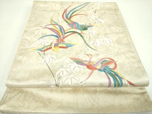平和屋着物▼太鼓柄袋帯 総刺繍 鳳凰花文 金銀糸 正絹 逸品 DABI6769ps